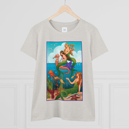 Three Mermaids with Strings of Pearls by Carlo Chiostri Women's Midweight Cotton Tee