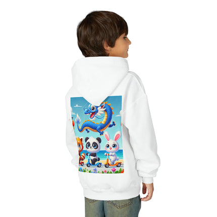 Seaside Scooter Friends Youth Hooded Sweatshirt – Coastal Fun & Playful Adventure