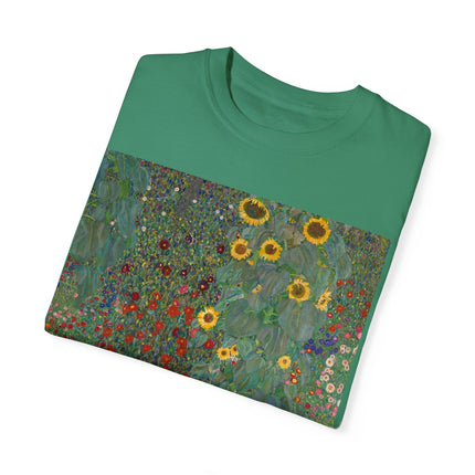 Farm Garden with Sunflowers by Gustav Klimt Unisex Garment-Dyed T-shirt