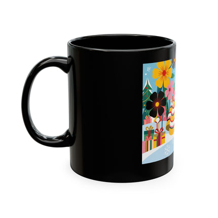 🎄🌸 The Lady Of The Striped Christmas Garden Ceramic Mug – Art Deco Holiday Whimsy