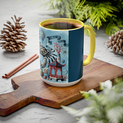 Spotted Crab & Pagoda Colorful Mug – Mystical Ocean & Asian Harmony