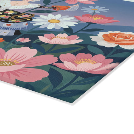 🌸🎀 The Lady Of The Grand Flower Garden Glass Cutting Board – Art Deco Floral Fashion Fantasy