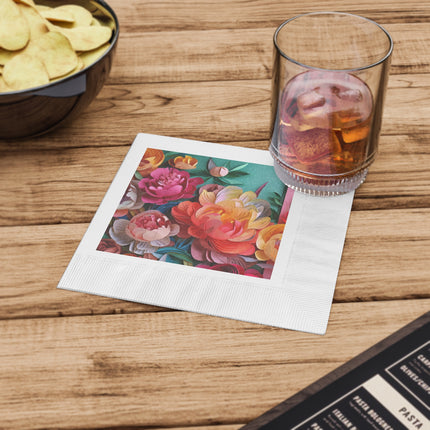 Peonies in Full Bloom White Coined Napkins