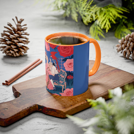 The Lady And The Scarlet Macaw Colorful Mugs – Art Deco Floral Elegance