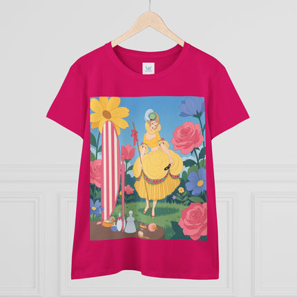 🌸🪞 The Lady Of The Flower Garden Mirror Cotton Tee – Art Deco Floral Fantasy