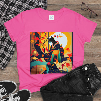 Black Cat in Kimono Women's Midweight Cotton Tee
