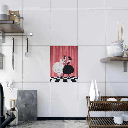 🎭🖤 The Masquerade Secret Ceramic Tile – Art Deco Fashion Whimsy