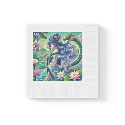Fairy of the Koi Pond White Coined Napkins