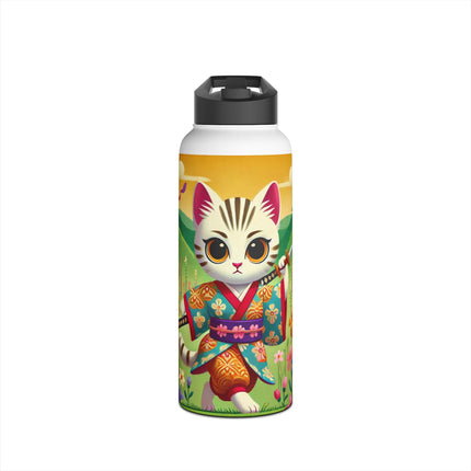 Samurai Kitten Stainless Steel Water Bottle, Standard Lid