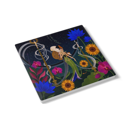 🌙🕯️ The Lady Of The Midnight Garden Ceramic Coaster – Art Deco Nocturne
