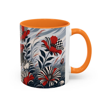 ☔🌹 The Scarlet Checkerboard Rainstorm Colorful Mug – Art Deco Floral Elegance