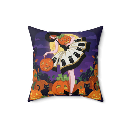🐈‍⬛🎃 The Black Cat Pumpkin Belle Square Pillow – Vintage Halloween Charm