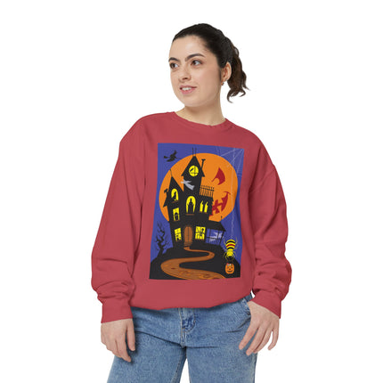 Halloween Night at the Haunted House Unisex Garment-Dyed Sweatshirt