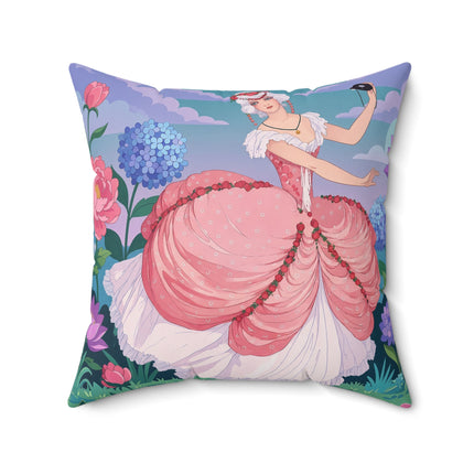🎭🌸 The Lady Of The Secret Masquerade Square Pillow – Art Deco Garden Fantasy