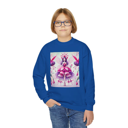 Fuchsia Fairy Youth Crewneck Sweatshirt – Vibrant Color, Floral Magic & Whimsical Elegance