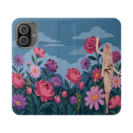 🌸☁️ The Lady Among The Giant Flowers Flip Case – Art Deco Floral Fantasy
