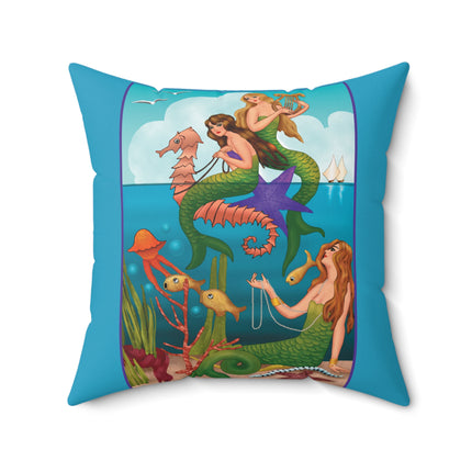 Three Mermaids with Strings of Pearls by Carlo Chiostri Spun Polyester Square Pillow