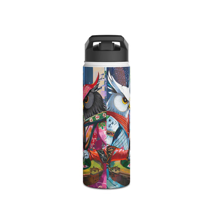 Cyberpunk Owl & Raven Stainless Steel Water Bottle