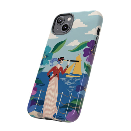 🌊🔭 The Lady Of The Seaside Lookout Phone Case – Art Deco Nautical Adventure