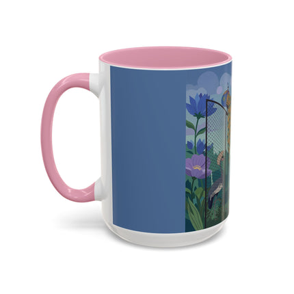 The Lady And The Enchanted Heron Colorful Mugs – Art Deco Botanical Elegance