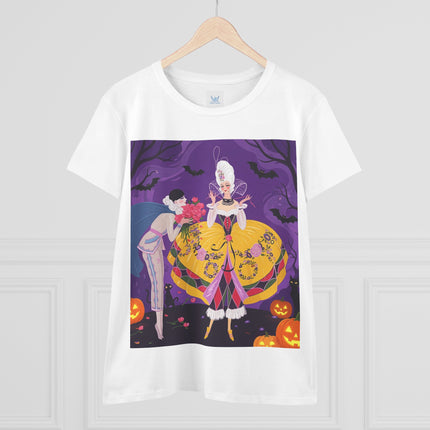 🎭🌹 The Harlequin Rose Masquerade Cotton Tee – Theatrical Halloween Romance