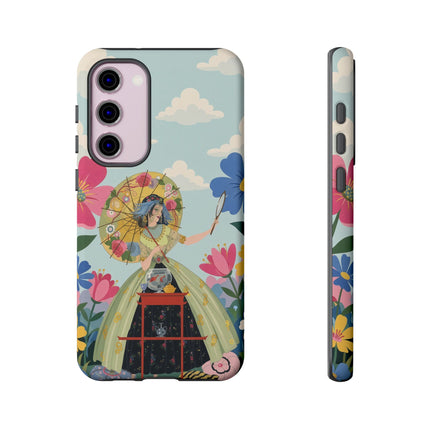 🌸🪞 The Floral Parasol Reflection Phone Case – Art Deco Garden Fantasy