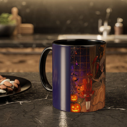 🌙🎃 The Moonlit Parlor Masquerade Colorful Mug – Elegant Halloween Romance