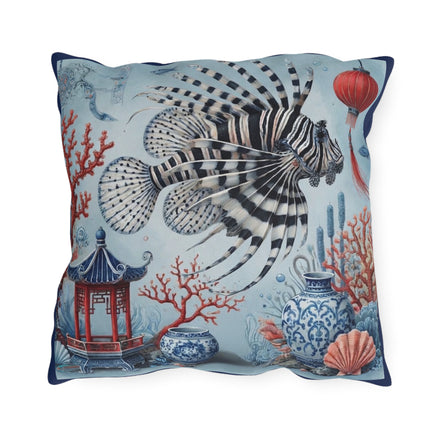 Lionfish & Lantern Outdoor Pillows – Mystical Ocean & Asian Harmony