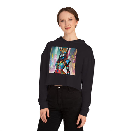 Cyber Cat Glamour Cropped Hooded Sweatshirt