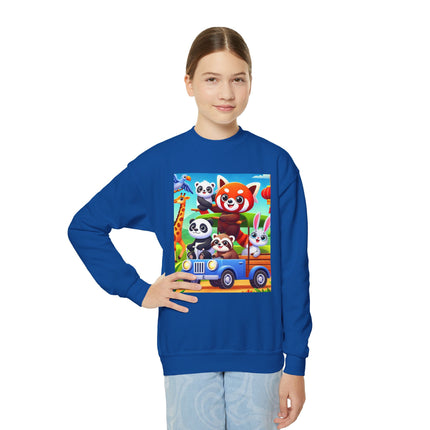 Safari Friends on the Move Youth Crewneck Sweatshirt – Adventure, Friendship & Playful Energy