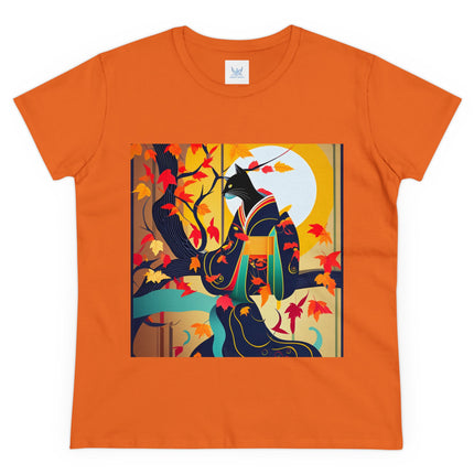 Black Cat in Kimono Women's Midweight Cotton Tee