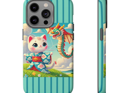 Geisha Kitten and the Dragon Kite Phone Cases