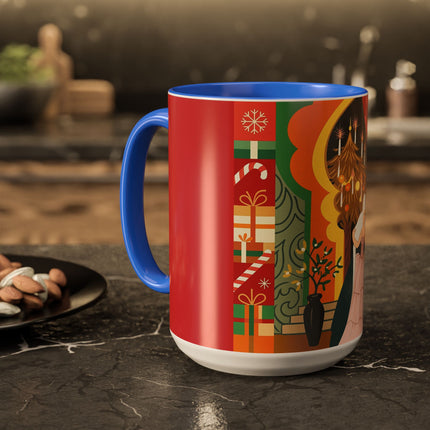 ❤️ The Lady Of The Candlelit Christmas Alcove Colorful Mug – Art Deco Holiday Elegance