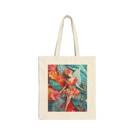 Hibiscus Fairy Cotton Canvas Tote Bag
