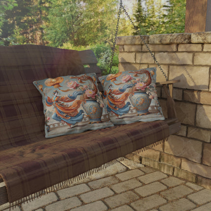 Golden Dragon & Lantern Lady Outdoor Pillows – Imperial Dragon & Elegant Harmony