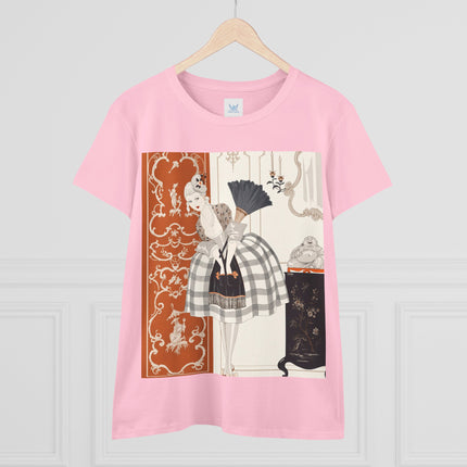 🪭🖤 The Lady With The Black Fan Cotton Tee – Art Deco Fashion Illustration
