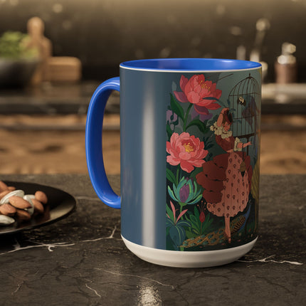 The Ladies And The Enchanted Macaw Colorful Mugs – Art Deco Botanical Elegance