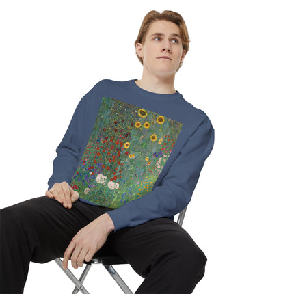 Farm Garden with Sunflowers by Gustav Klimt Unisex Garment-Dyed Sweatshirt