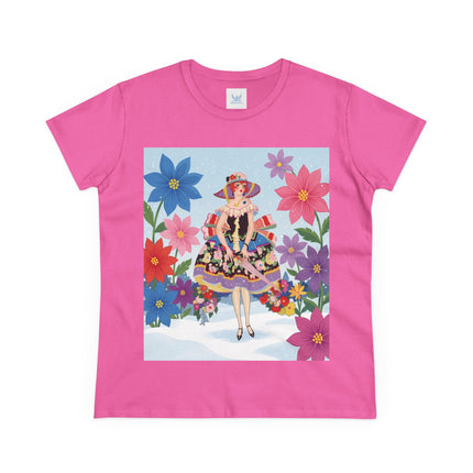 🌸❄️ The Winter Blossom Belle Cotton Tee – Art Deco Floral Fantasy