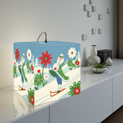 🎿❄️ The Winter Garden Skier Light Cube Lamp – Whimsical Holiday Fantasy