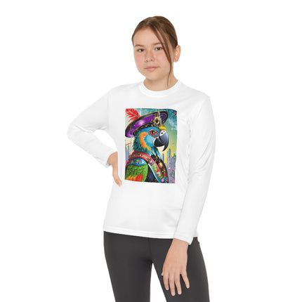 Tech Plumes Youth Long Sleeve Competitor Tee – Neon Wings & Cyberpunk Adventure