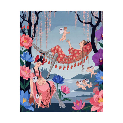 🪽🪷 The Garden Of Little Cupids Matte Vertical Poster – Art Deco Botanical Fantasy