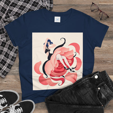🌹🖤 The Lady Of The Blushing Rose Cotton Tee – Art Deco Fashion Illustration
