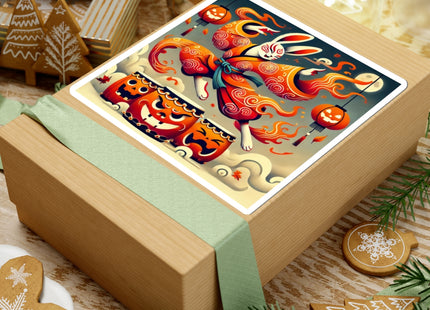 Jack-O’-Lantern Drums & The Kabuki Rabbit Kiss-Cut Stickers (4 Sizes)