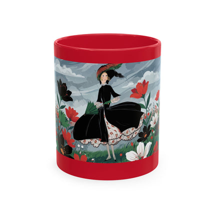 🌺☔ The Lady In The Stormy Flower Garden Ceramic Mug – Art Deco Fashion Elegance