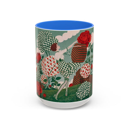 🌹💚 The Scarlet Rose Checkerboard Garden Colorful Mug – Art Deco Floral Whimsy