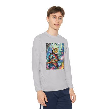 Cyberpunk Leopard Youth Long Sleeve Competitor Tee – Neon Magic & Futuristic Adventure