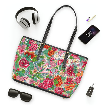 Colorful Flower Pattern by Owen Jones PU Leather Shoulder Bag