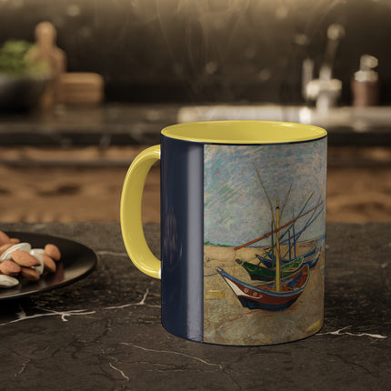 Fishing Boats on the Beach at Saintes-Maries by Vincent Van Gogh Colorful Mugs, 11oz