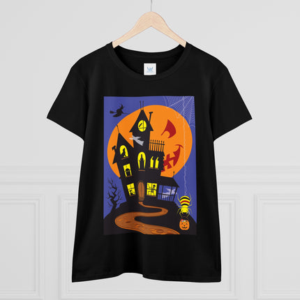 Halloween Night at the Haunted House Women's Midweight Cotton Tee